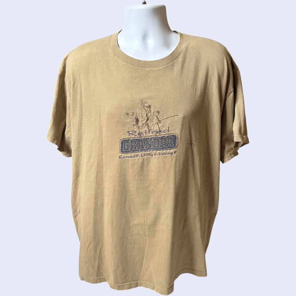 M&C Sport XL Retired Grandpa Fishing T-Shirt Tan